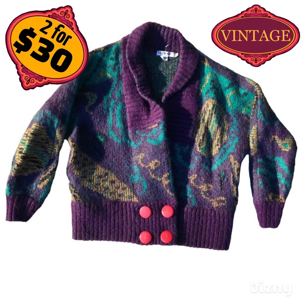 🎉2/$30 Vintage Wool Mohair Oversized Pattern Sweater Unique Design EUC - Picture 1 of 9
